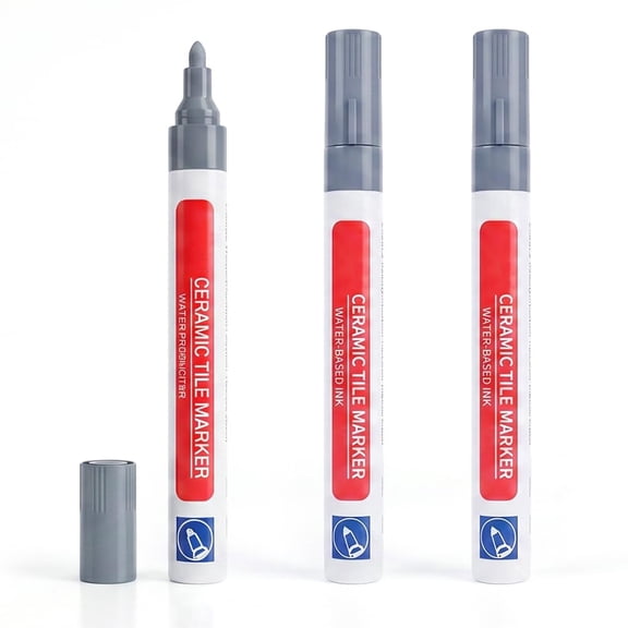 Grout Pen for Ceramic Tiles, Tile Grout Paint Marker with Waterproof Formula, Gray Grout Colorant and Sealer for Kitchen Bathroom Grout Restoration (3 Pcs, Gray)