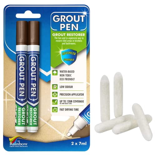 Grout Pen Tile Paint Marker: 2 Pack Brown with 5 Replacement Tips (Narrow 5mm) - Waterproof Colorant and Sealer to Renew Repair Refresh Cleaner Coating Stain Pens