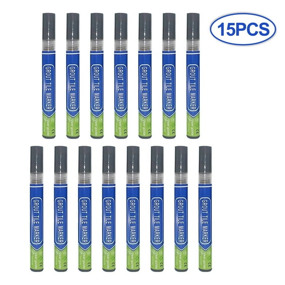 Grout Pen White Tile Grout Paint Marker: Waterproof Tile Grout Colorant and Sealer Pens for Cleaner Looking Floors & Whitener without Bleach - Narrow 5mm, 15 Pack with Extra Tips (60mL) - Dark Gray