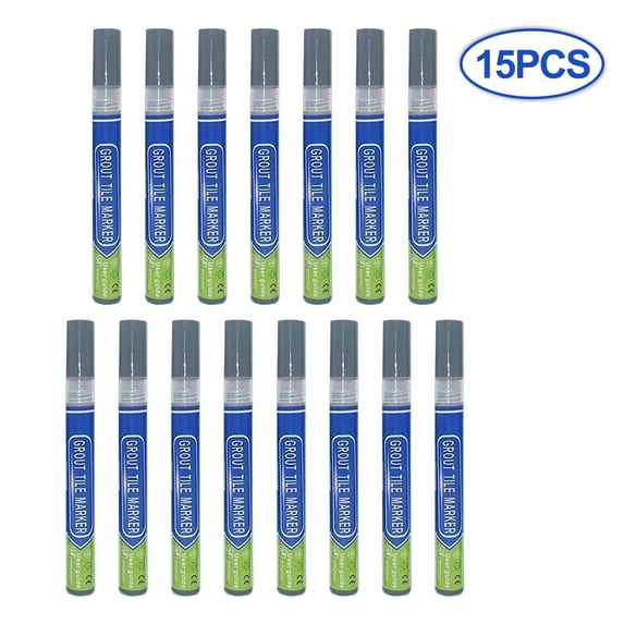 Grout Pen White Tile Grout Paint Marker: Waterproof Tile Grout Colorant and Sealer Pens for Cleaner Looking Floors & Whitener without Bleach - Narrow 5mm, 15 Pack with Extra Tips (60mL) - Gray