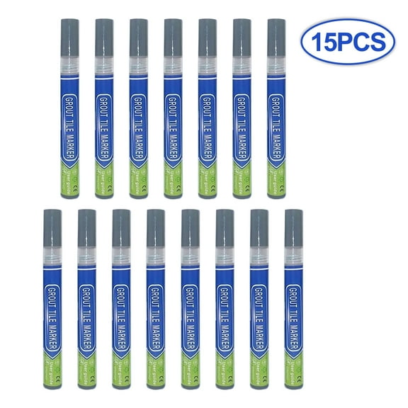 Grout Pen White Tile Grout Paint Marker: Waterproof Tile Grout Colorant and Sealer Pens for Cleaner Looking Floors & Whitener without Bleach - Narrow 5mm, 15 Pack with Extra Tips (60mL) - Gray