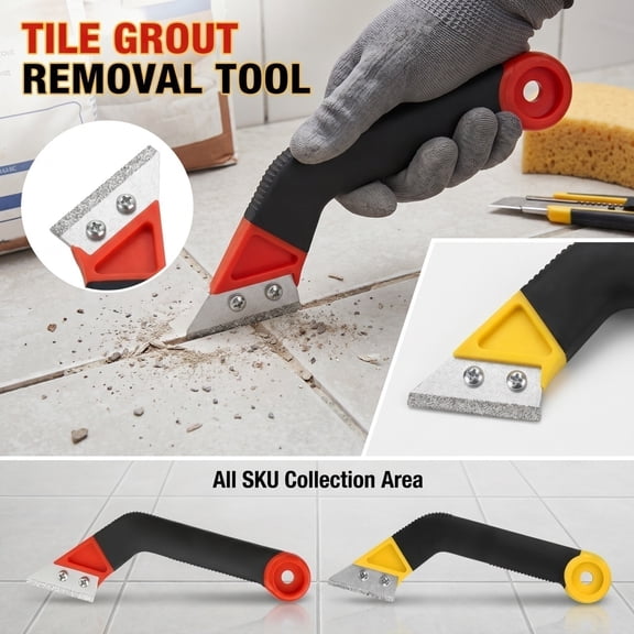 Grout Removal Tool for Tile Cleaning, Heavy Duty Scraper for Floor and Wall Seams, Handheld Joint Cleaner for Bathroom and Kitchen , Home Improvement DIY , 1Pack Red