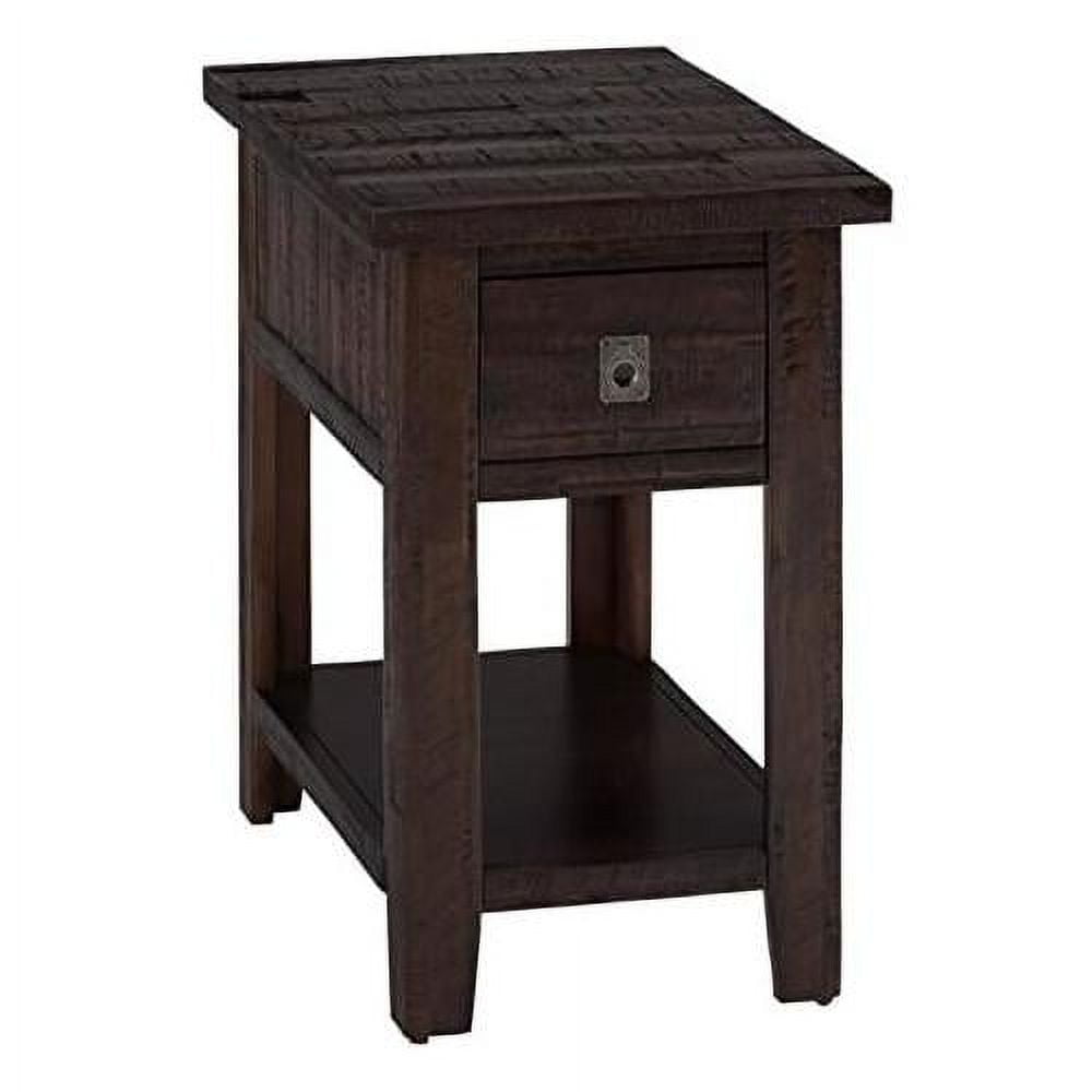 Rustic Chocolate Acacia Wood Chairside Table with Storage