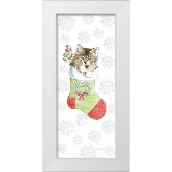 Grove, Beth 10x18 White Modern Wood Framed Museum Art Print Titled - Christmas Kitties IV Snowflakes