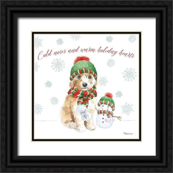 Grove, Beth 12x12 Black Ornate Wood Framed with Double Matting Museum Art Print Titled - Holiday Paws IV