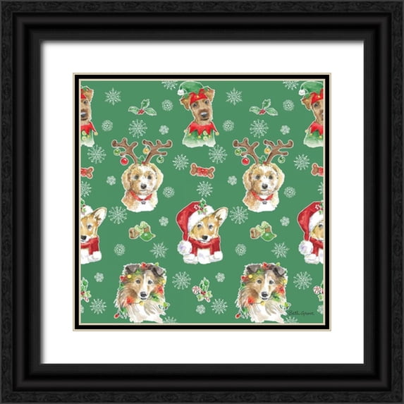Grove, Beth 12x12 Black Ornate Wood Framed with Double Matting Museum Art Print Titled - Holiday Paws Step 01D