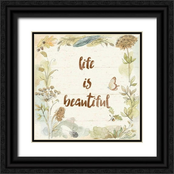 Grove, Beth 12x12 Black Ornate Wood Framed with Double Matting Museum Art Print Titled - Woodland Wreath V Life