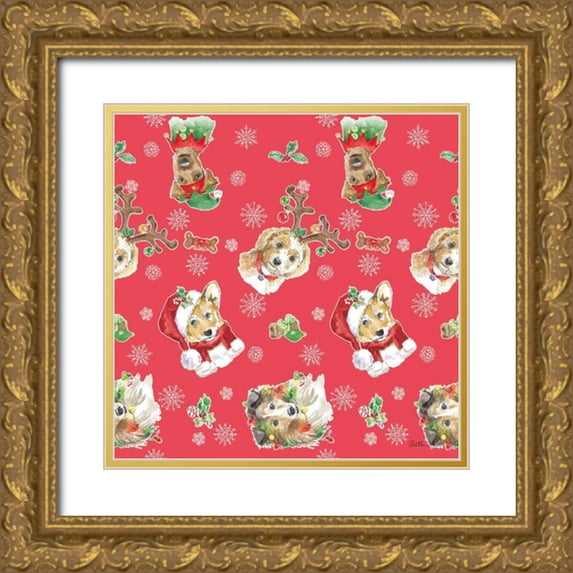 Grove, Beth 15x15 Gold Ornate Wood Framed with Double Matting Museum Art Print Titled - Holiday Paws Step 02C