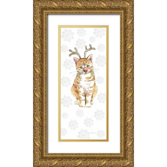 Grove, Beth 15x32 Gold Ornate Wood Framed with Double Matting Museum Art Print Titled - Christmas Kitties III Snowflakes