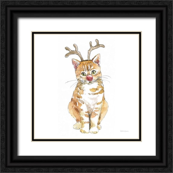 Grove, Beth 20x20 Black Ornate Wood Framed with Double Matting Museum Art Print Titled - Christmas Kitties III Square