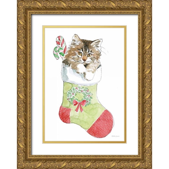 Grove, Beth 24x32 Gold Ornate Wood Framed with Double Matting Museum Art Print Titled - Christmas Kitties IV