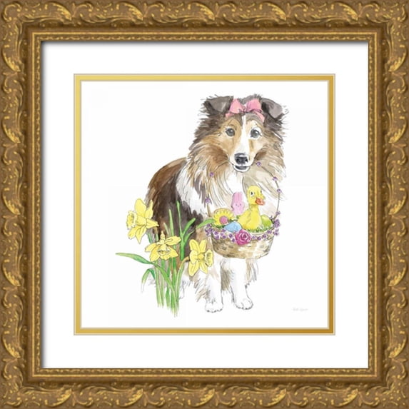 Grove, Beth 26x26 Gold Ornate Wood Framed with Double Matting Museum Art Print Titled - Easter Pups II