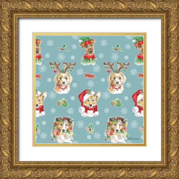 Grove, Beth 26x26 Gold Ornate Wood Framed with Double Matting Museum Art Print Titled - Holiday Paws Step 01B