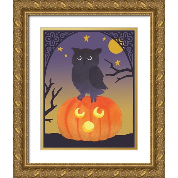 Grove, Beth 26x32 Gold Ornate Wood Framed with Double Matting Museum Art Print Titled - Halloween Critter III Light Owl
