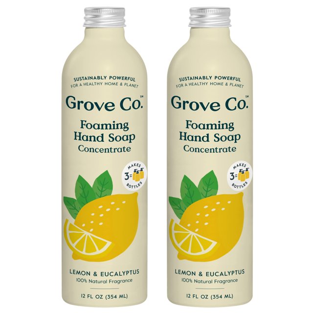 Grove Co. Hydrating Foaming SE33 Hand Soap Refills (2 x 12 Oz) Moisturizing Hand Wash, No