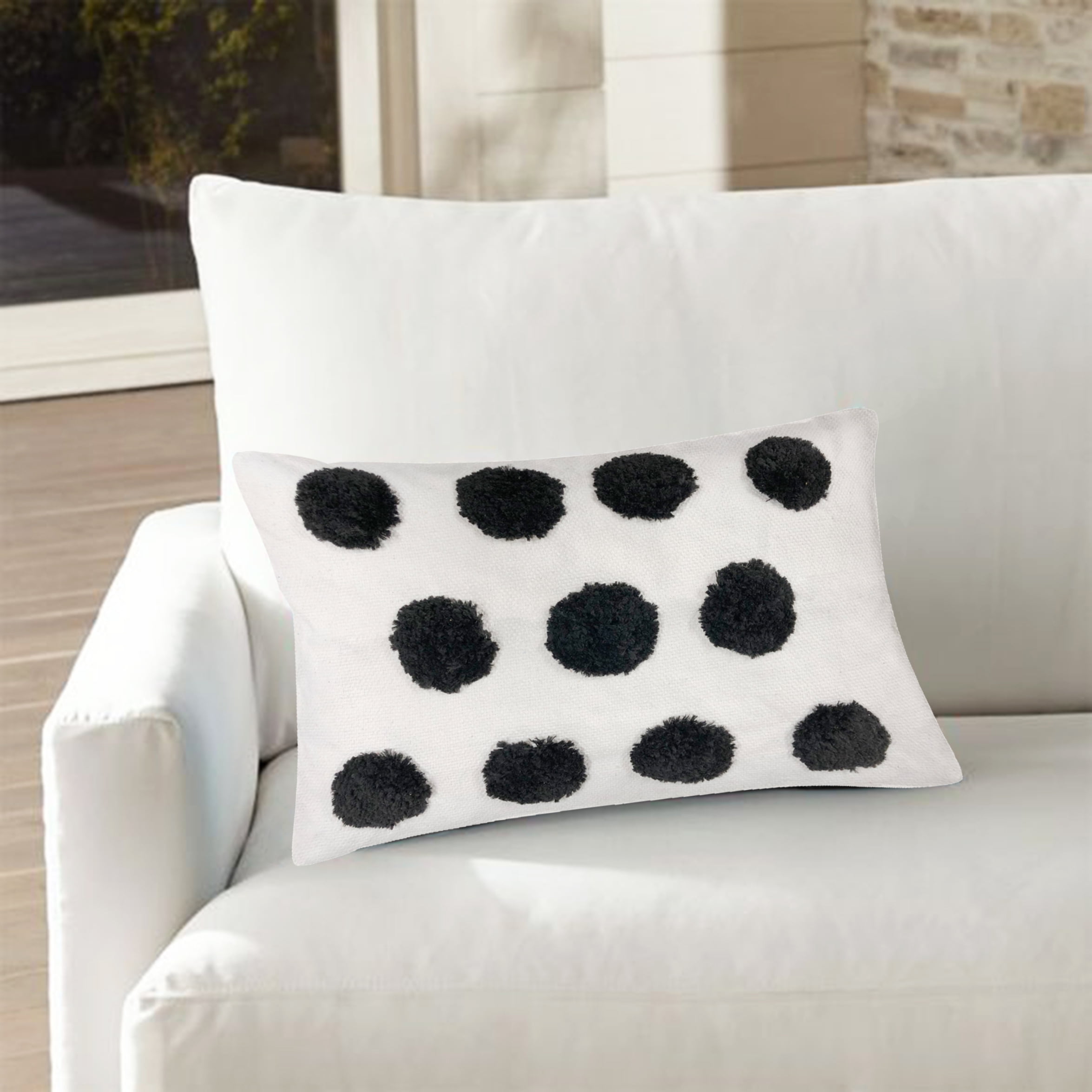 Grove Tufted Throw Pillow 12x20 Black/White