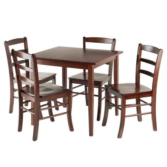 Winsome Wood Groveland 5-Piece Dining Set, Square Table & 4 Ladder Back Chairs, Walnut Finish