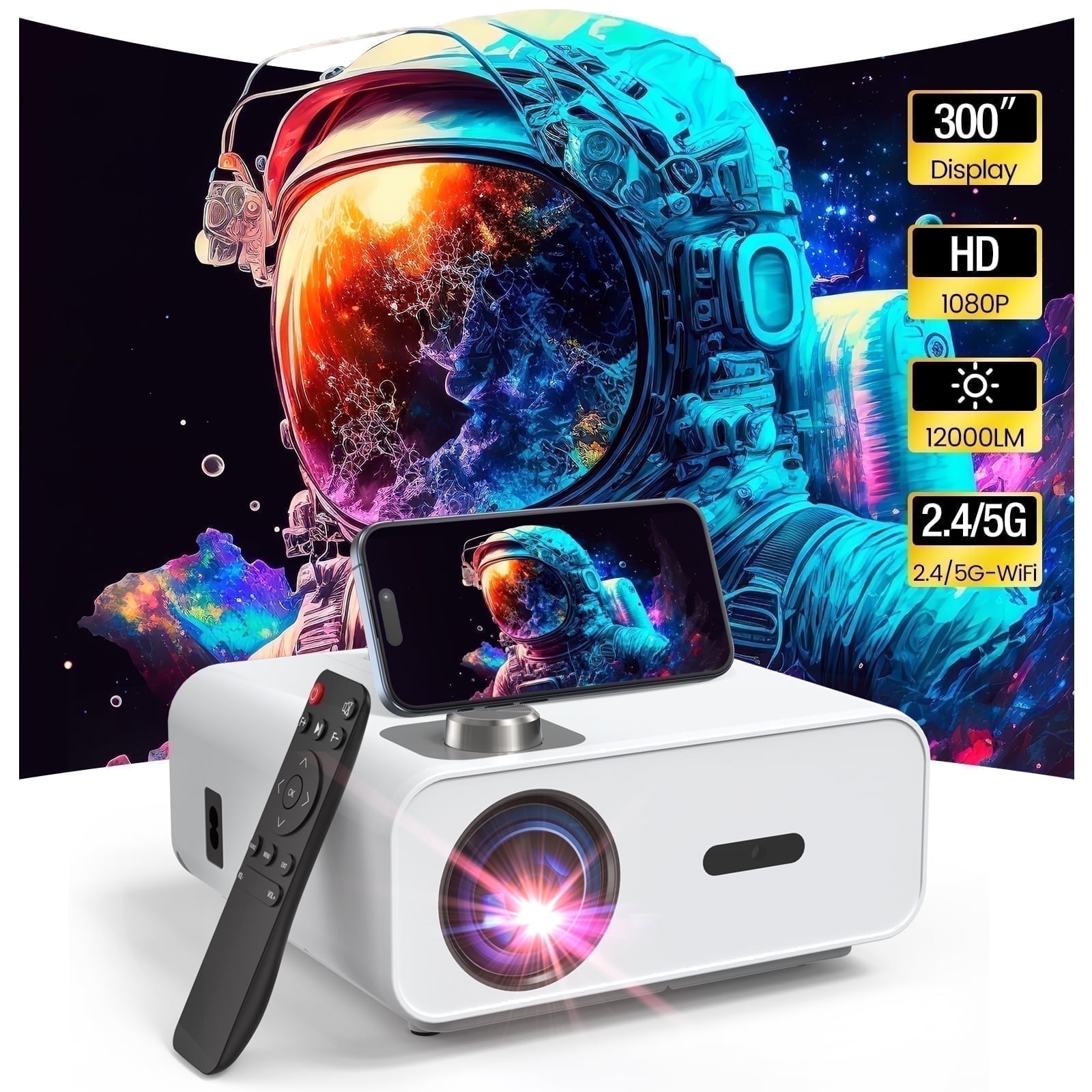 GROVIEW Native 1080P Projector, WiFi and Bluetooth, 4K Support