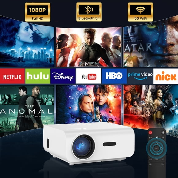 Groview 1080P Mini Projector with 5G WiFi and Bluetooth, 240 ANSI, Support 4K, Compatible with Soundbar, 100" Screen Included