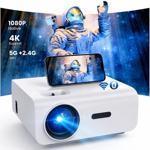 Groview Native 1080P Mini Projector, Support 4K Projector with WiFi and Bluetooth, 300 ANSI Lumens Movie Projector Includes 100" Projector Screen, Home Theater Projector Compatible with PC & Phones