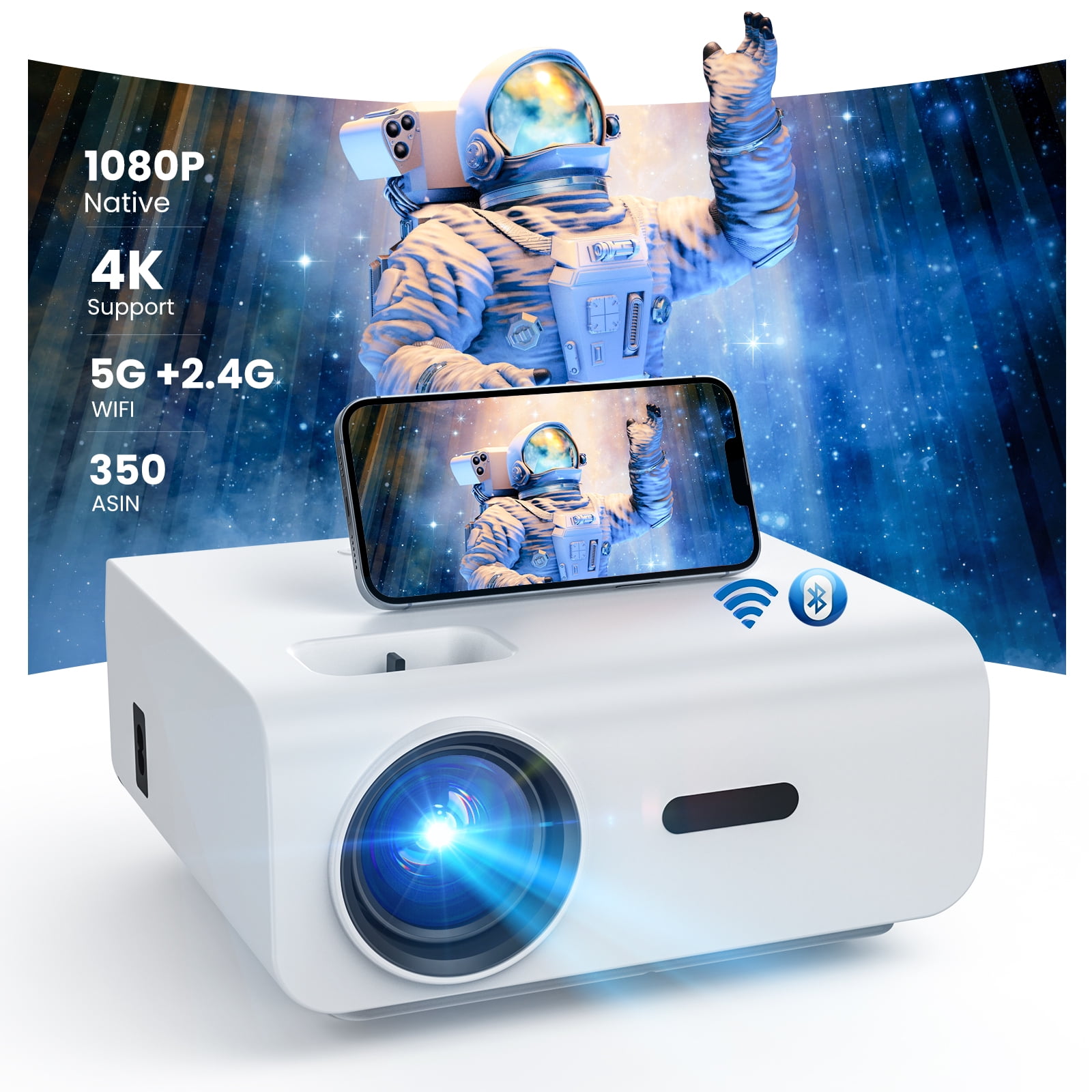 Videoprojecteur 5G&2.4G WiFi Bluetooth, 12000L Native 1080P Full