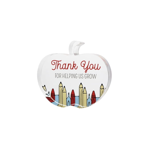 Pavilion Gift Company - Grow - 3.5" Acrylic Apple Plaque Wall Decor Sign Desktop Teacher Educator School Appreciation Decoration School Year Gift