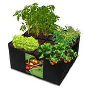 Grow Bag, Fabric Raised Garden Bed, Square Plant Grow Bags, Large Durable Rectangular Reusable Breathe Cloth Planting Container for Vegetable, 4 Grids Heavy Pot for Potato, Carrot