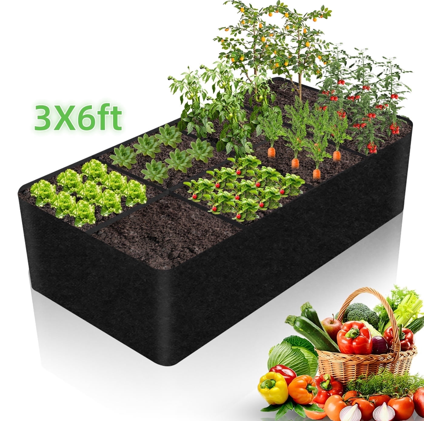 Grow Bag Raised Beds for Gardening Large Fabric Planter Vegetable Grow Bags for Growing Herbs, Flowers and Vegetables  6x3x1ft