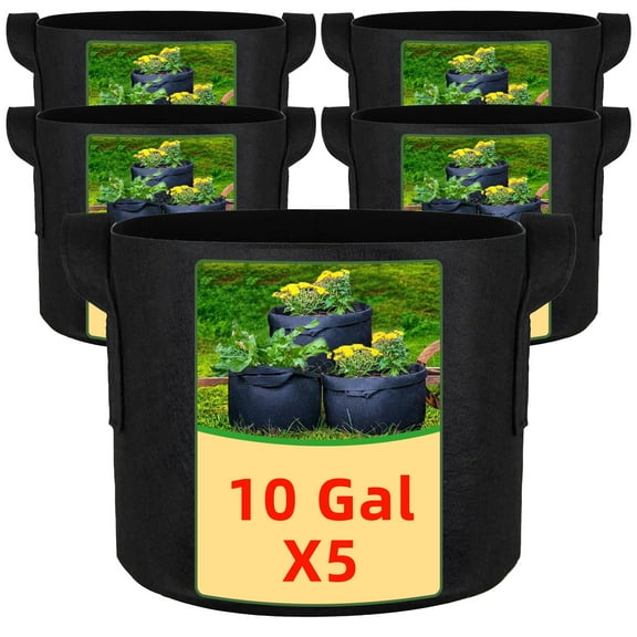 10 Gallon Grow Bags, Potato Grow Bags, Plant Grow Bags with Handles, 300G Thickened Planting Bags (5 Pack)