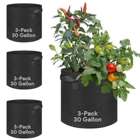 Grow Bags 30 Gallon 3 Pack Fabric Pots Heavy Duty Thickened Nonwoven Garden Planting Bags with Handles for Tomato Vegetables Fruits Indoor Outdoor (24" Dia x 16" H)