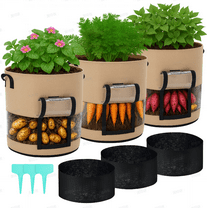 BSHAPPLUS Grow Bags 15 Gallon Potato Grow Bags with Clear Window with Handles Non-Woven Fabric Potato Bags for Growing Potatoes Tomato Vegetables Plant Pots, 3pcs, Khaki
