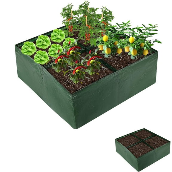 Grow Bags for Vegetables,Tutuviw Plastic Raised Garden Bed with Drainage Holes,4 Divided Grids Breathable Planting Container Square Grow Bag,Planting Grow Pot for Carrot,Onion,Herb(Green)