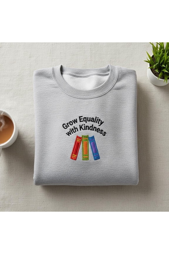 Grow Equality with Kindness Embroidered Sweatshirt, Inspirational Crewneck, Rainbow Bookish Tee, Social Justice Gift, Teacher Apparel