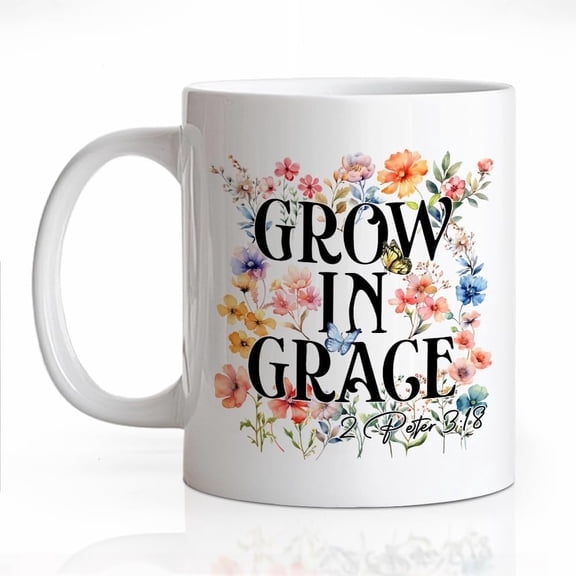 Grow In Grace 2 Peter 3:18 Ceramic Coffee Mug for Women, Christian Religious Faith Gifts, Bible Verse Gifts for Women Men, Funny 11oz Watercolors Flowers Mug, Coworker Coffee Cup Present