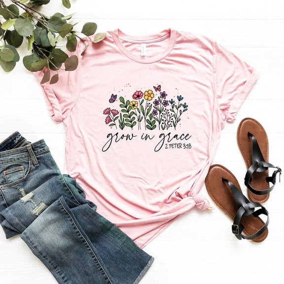 Grow In Grace Shirt, Christian Shirt, Bible Verse Shirt, Grow In Grace Wildflowers T-Shirt, Flowers Christian Shirts, Floral Religious Shirt All Size S-5XL