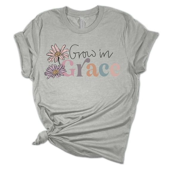 Grow In Grace Floral Unisex Ladies Design Christian T-shirt Graphic Tee-Sports Grey-xxxl