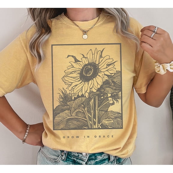 Grow In Grace Sunflower Christian Shirts Bible Verse Scripture T-Shirt