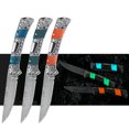 thumbnail image 1 of Grow In The Dark Luminous Damascus Pocket Folding Knife Resin Handle With Aluminum Mesh Honeycomb Pattern, Handmade Men Gifts, 1 of 9