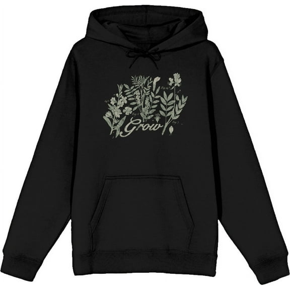 Grow Inspirational Vintage Botanicals Adult Black Long Sleeve Hoodie-Small