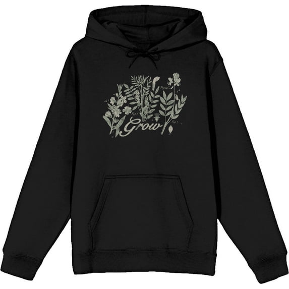 Grow Inspirational Vintage Botanicals Adult Black Long Sleeve Hoodie-XXL