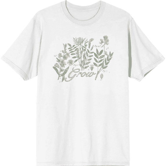 Grow Inspirational Vintage Botanicals Adult White Crew Neck Short Sleeve Tee-Medium