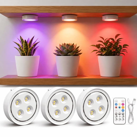 3 Pack Rechargeable Grow Light for Indoor Plants, Cordless LED Plant Lamp with Timer & Remote, Stepless Dimming Full Spectrum Lighting, Magnetic Mount for Greenhouse, Shelf, Hydroponics.