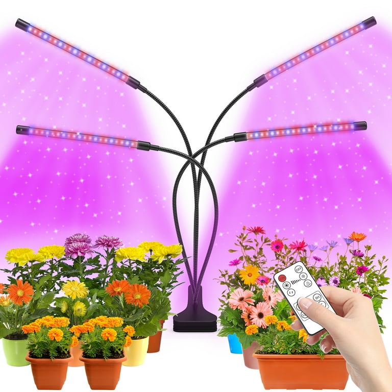 4-Head LED Grow Light for Indoor Plants, Plant Light w/ Adjustable Stand  (15-62) & Dual Controllers, Full Spectrum Plant Growing Lights