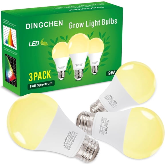 Grow Light Bulbs, A19 Full Spectrum Light Bulb, 9W Plant Grow Lights Bulbs (100W Equivalent), E26 Base, for Indoor Plants, Herbs, Flowers, Vegetables, 3 Pack