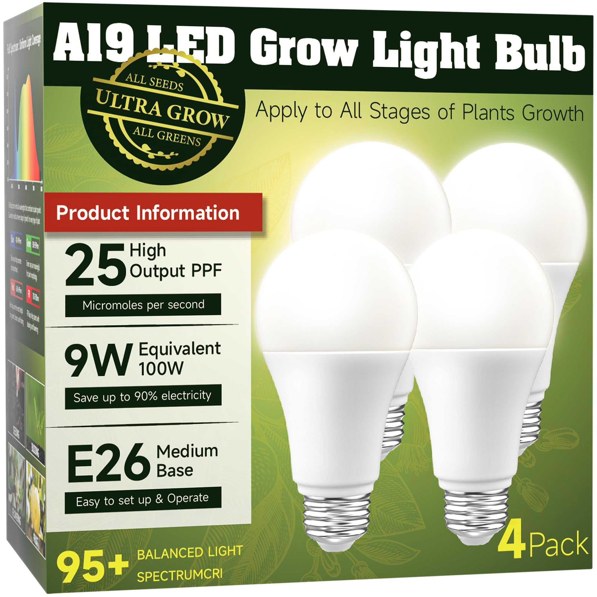 Grow Light Bulbs, LED OIF8 Grow Light Bulbs Full Spectrum, A19 Plant