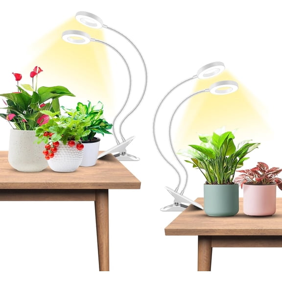 Grow Light, Full Spectrum Halo Clip Plant Light, 192 LEDs Growing Lamp with Gooseneck, Auto Timer 6/12/16 Hrs, 3 Lighting Mode, 5 Brightness Levels for Seedlings Succulents, 2 Pack (3.5in)