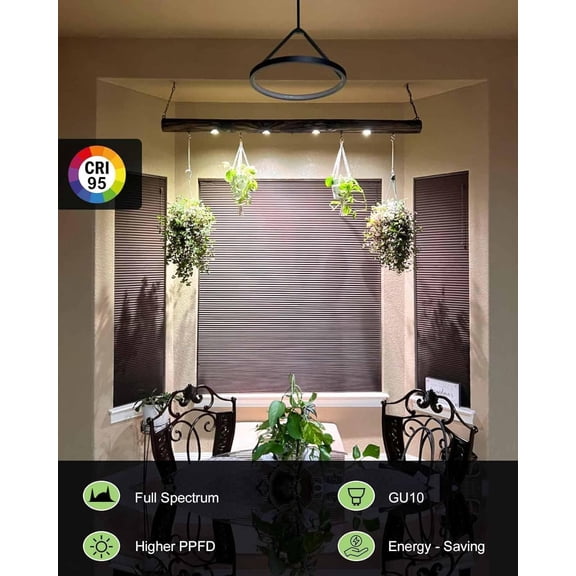 Grow Light, GU10 Full  Grow Light Bulb, 5W 110V, PAR16 LED Plant Light Bulb for Indoor Plants, Warm White 3000K, 6-Count