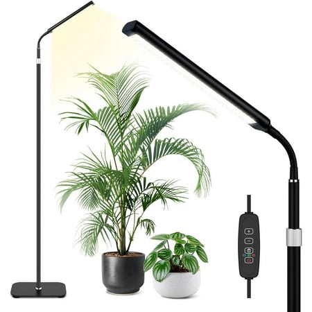 Grow Light Indoor Plants, Full Spectrum LED Growth Floor Lamp with 63in Height Extendable Stand, Large Stable Base, 10-Level Dimmable,Automatic Timer,Adjustable Gooseneck for Plant