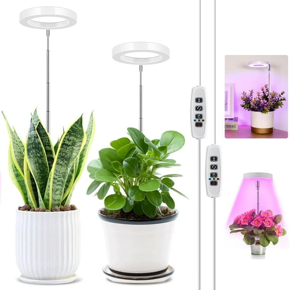 Grow Light for Indoor Plants Growing, Full Spectrum Halo Plant Lamp for Seedlings Succulents Small Mini Plants, 3 Colors Spectrum Changeable & Auto On Off Timer 3/9/12Hrs (2 Pack)