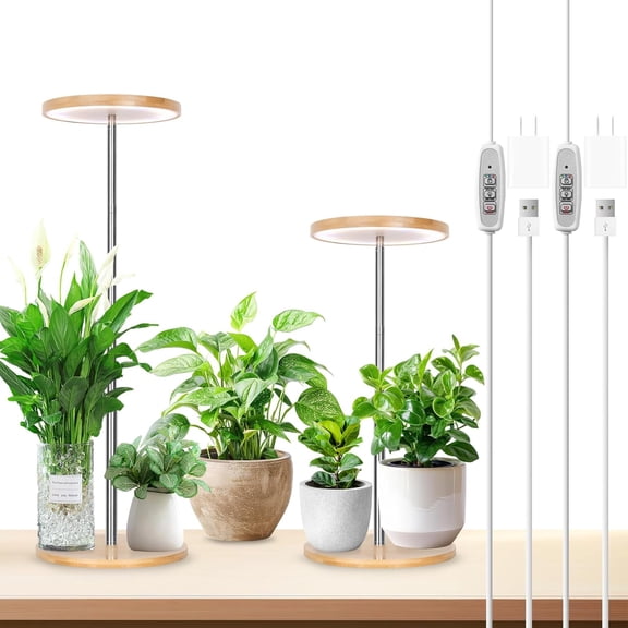 Grow Light, LED Plant Light for Indoor Plants Growing, Full Spectrum Desk Growth Lamp with Automatic Timer for 4H/8H/12H, 4 Dimmable Levels, Height Adjustable 9.8"-30.6", 2 Pack